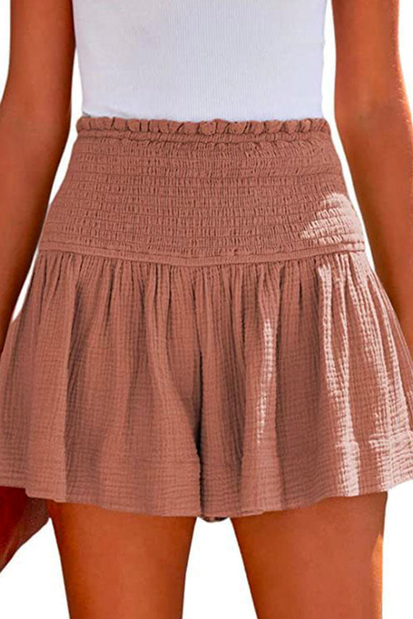 Elastic Smocked Waist Wide Leg Shorts