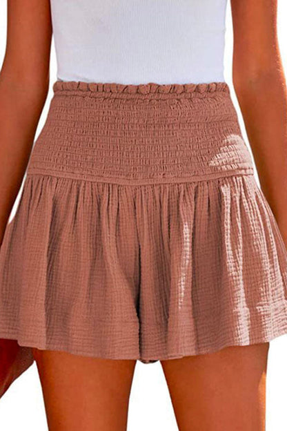Elastic Smocked Waist Wide Leg Shorts