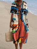 Women's Vintage Funny Abstract Figure Art Print Flowy Dress