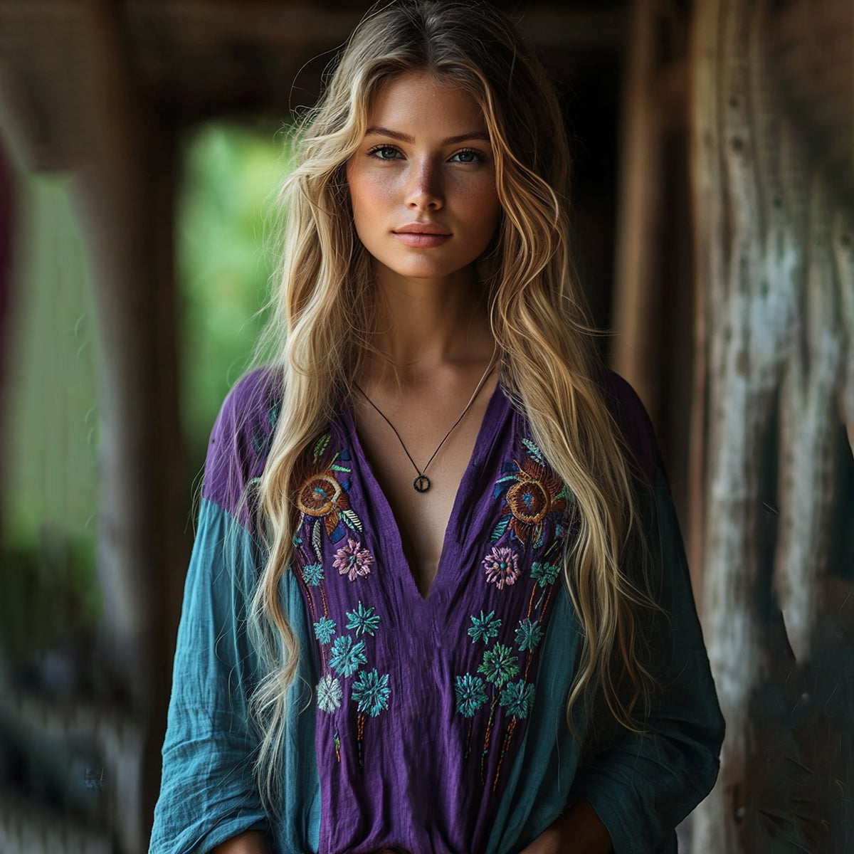 Retro Boho Tribal Floral Art Embroidery Print Cotton And Linen V-neck Loose Shirt elevenforest