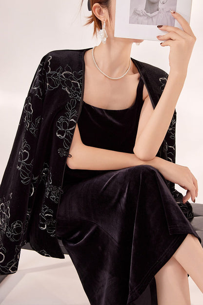 Velvet Strappy Backless Maxi Dress