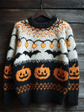 Halloween Pumpkin Lights & Bats Men's Icelandic Sweater artswardrobe