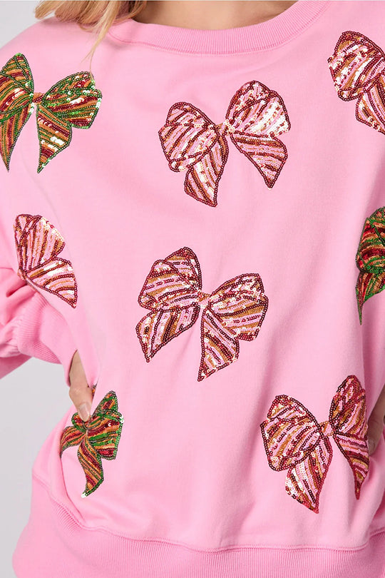 Christmas Bow Sequin Loose Long Sleeve Sweatshirt