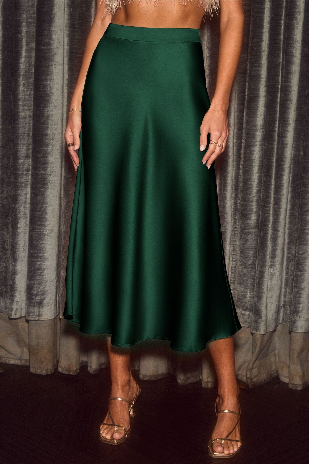 Satin Color A-line Bodycon Skirt