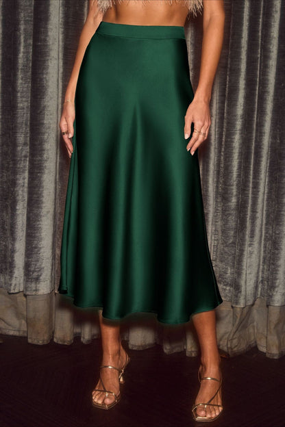 Satin Color A-line Bodycon Skirt