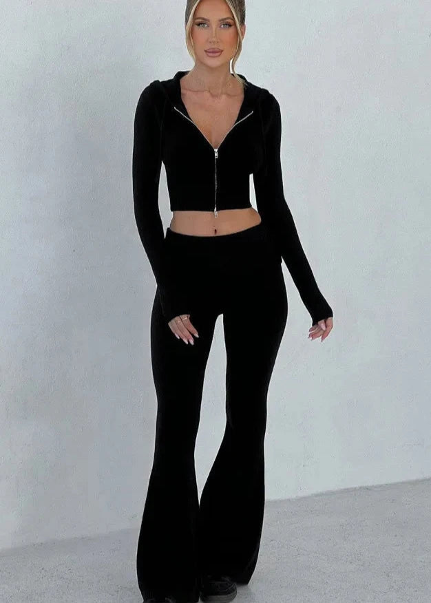 Bliss Knit - Fitted Hoodie and Flare Pants Set