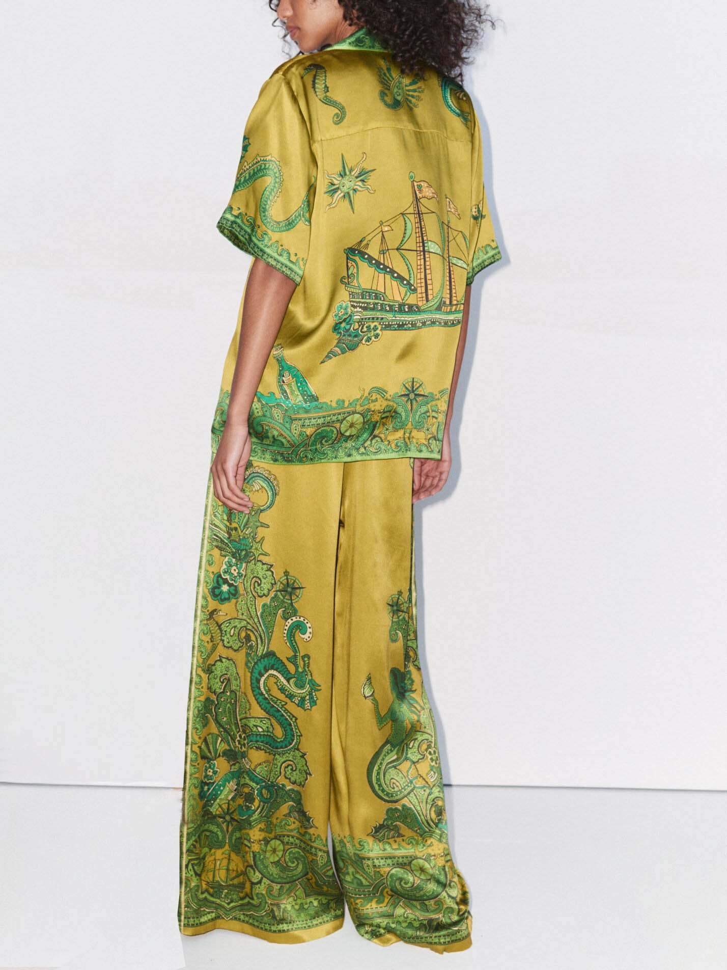 Exquisite Satin Unique Print Wide Leg Pants