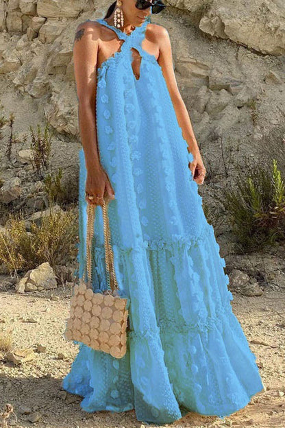 Sweet by the Sea Flower Decor Halter Maxi Dress