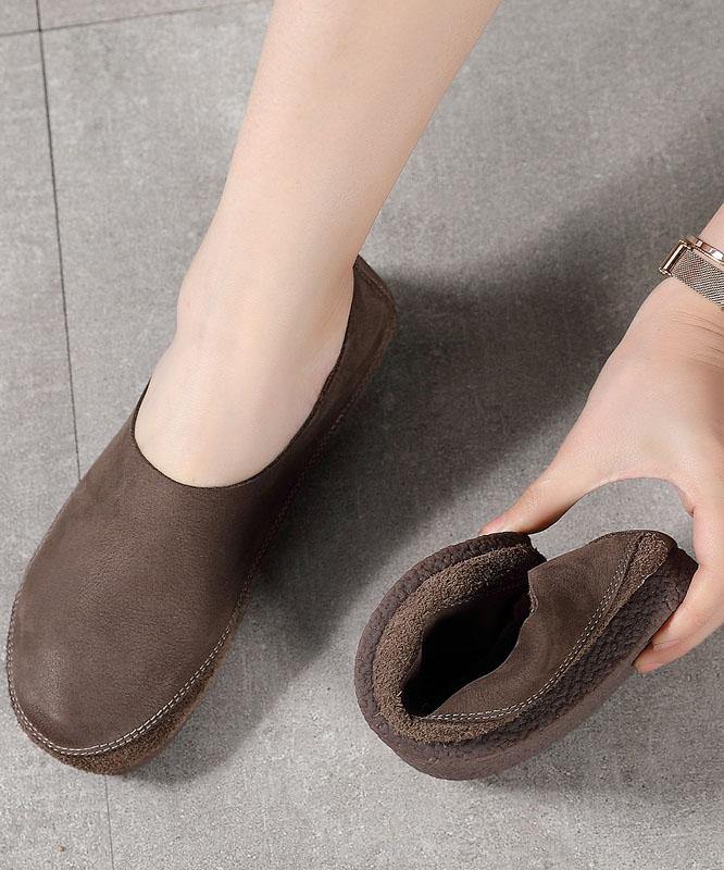 Grey Flat Shoes Cowhide Leather Boutique Shoes for