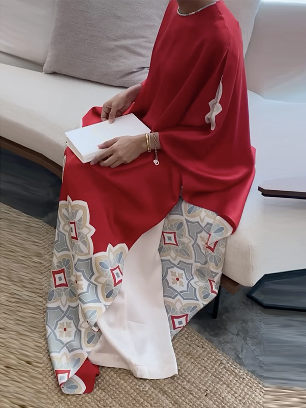 Loose Printed Round-neck Maxi Dresses