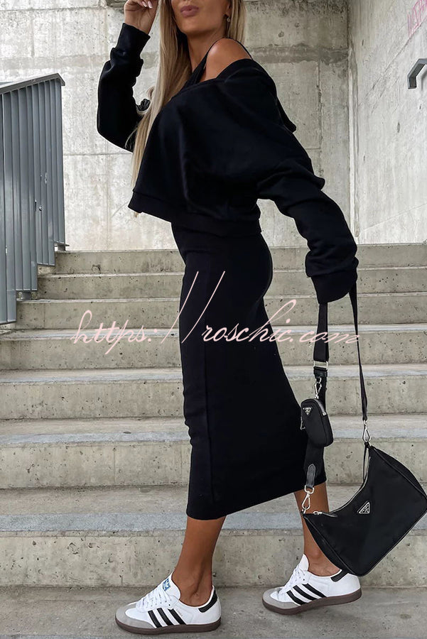 Around the World Hooded Sweatshirt and Slip Maxi Skirt Two Piece Set