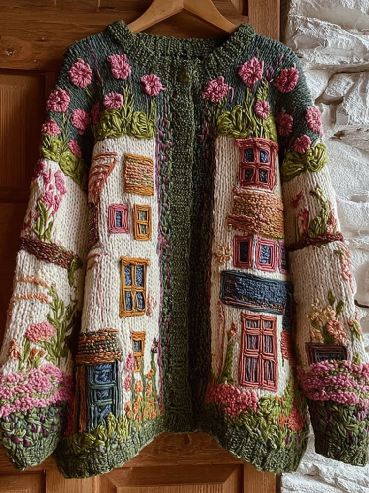 Bohemian Style Garden Pattern Design Women's Knitted Sweater Coat elevenforest