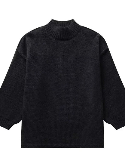 Autumn Knit Sweater Pullover Female Loose Turtleneck Patchwork Oversized Sweater Knitwear High Street Pullover