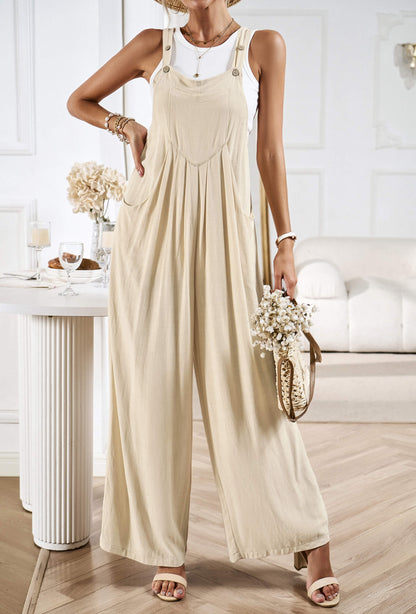 Linette Wide Leg Linen Overalls - Taupe