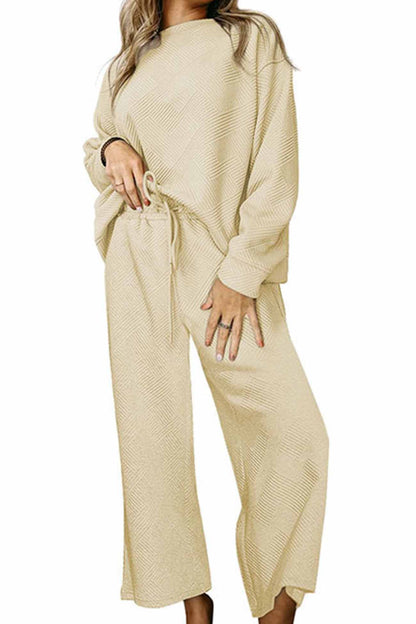 Color Long Sleeve Long Pant Textured Set