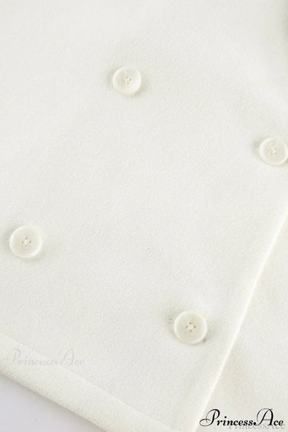 Beige Wool Blend Collared Mid Length Coat