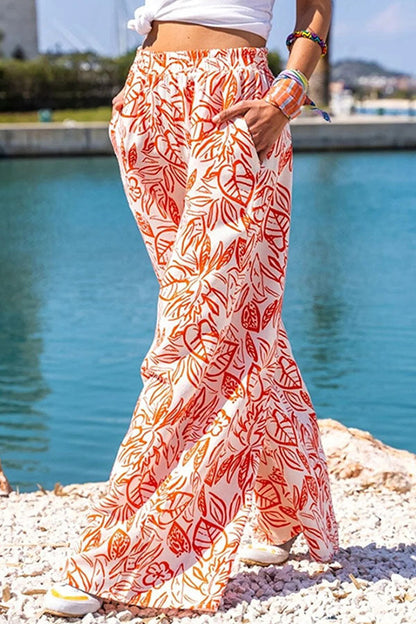 Printed Trousers Wide-leg Pants Diagonal Pocket Pants