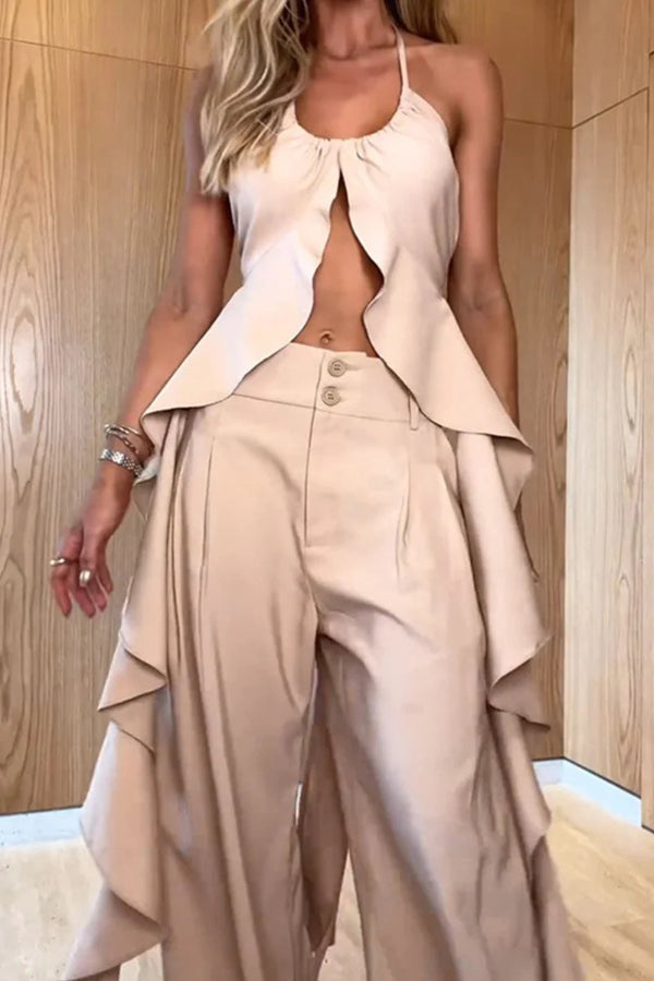 Backless Flounce U Neck Sleeveless Two Pieces