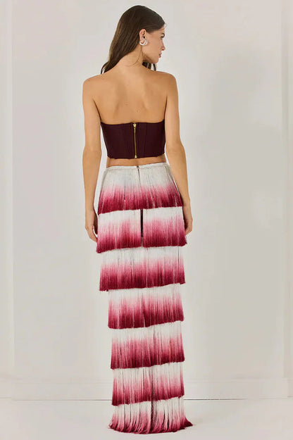 Fringed Waist Elastic Maxi Dress