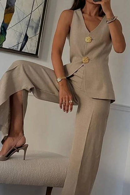 Color Sleeveless Vest & Suit Pants Two-piece Set