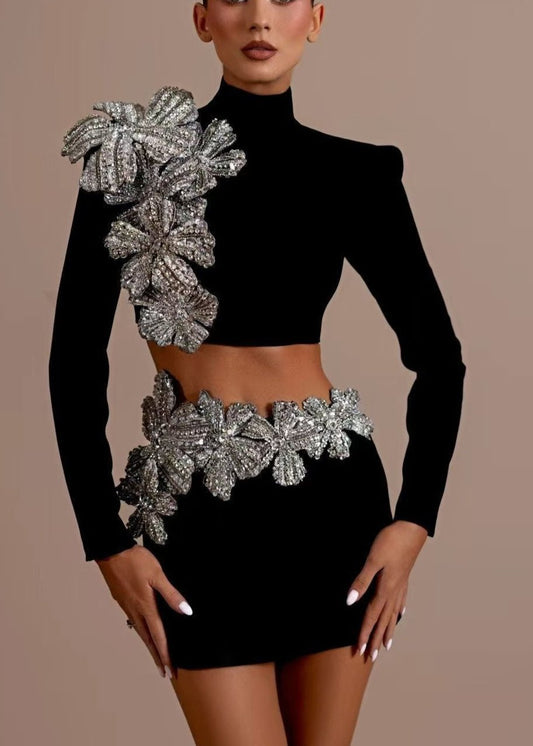 Luxe Embellished Black Two-piece Set