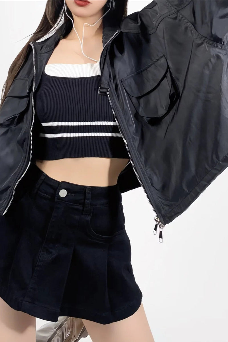 Cropped Cargo High Neck Coat