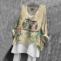 Women's Vintage Owl And Floral Pattern Casual Shirt elevenforest