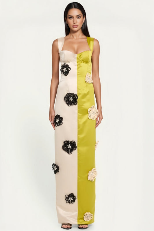 Xylia Color Blocked Flower Bandage Maxi Dress