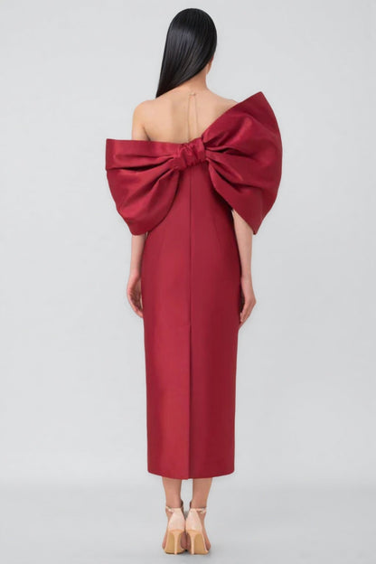 Divia Strapless 3d Bow Maxi Dress-burgundy