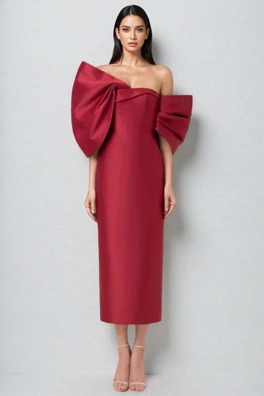 Divia Strapless 3d Bow Maxi Dress-burgundy