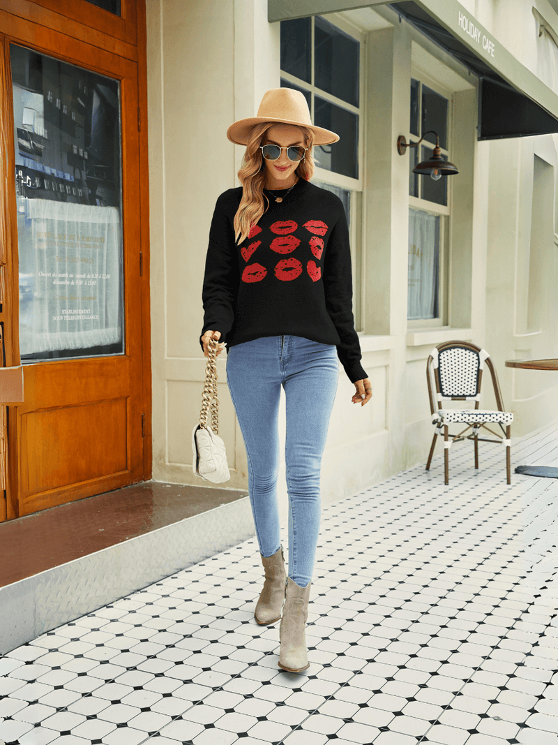 Love to Lips Pullover Knit Sweater