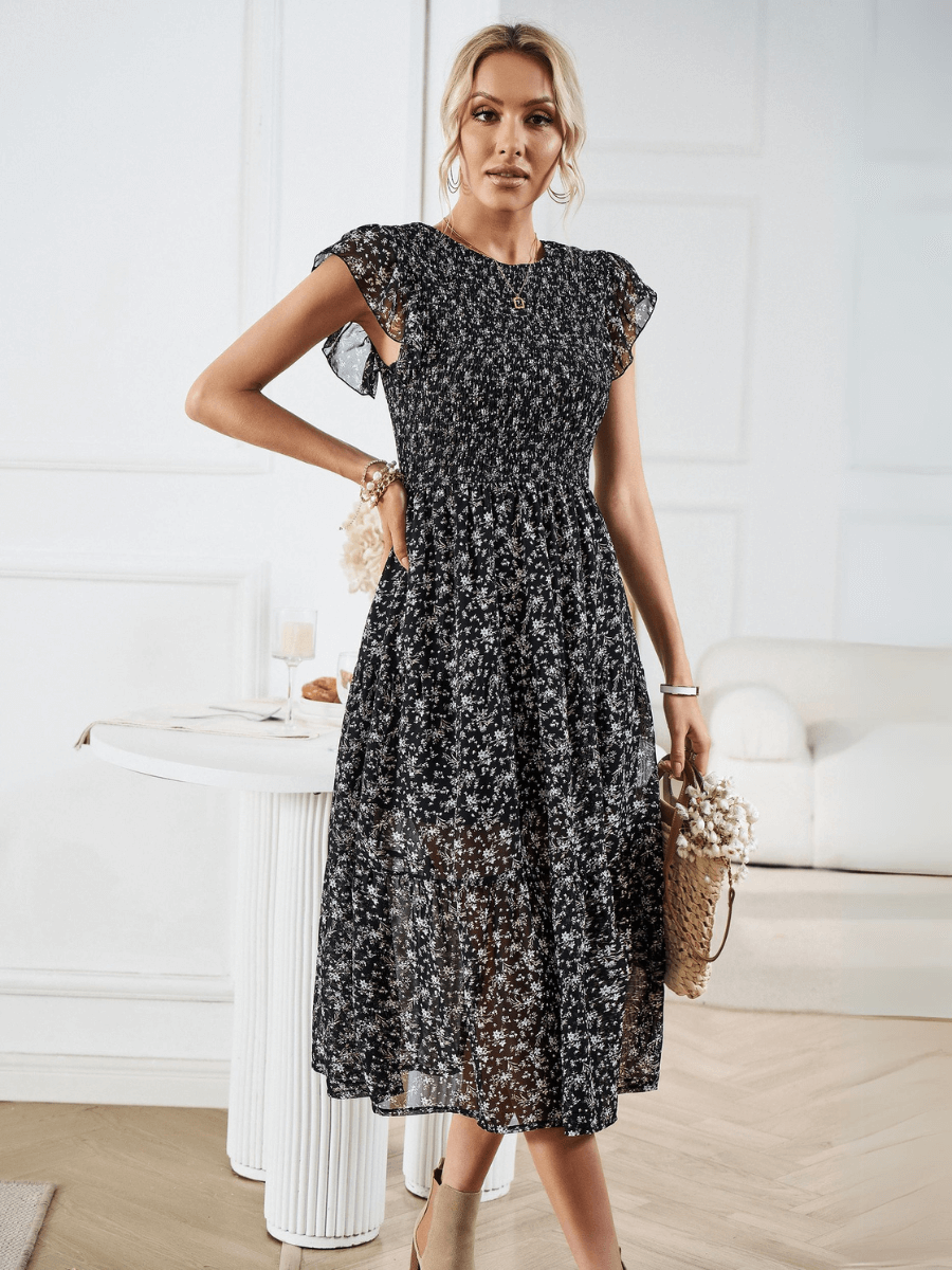 Always Falling Tiered Midi Dress - Black