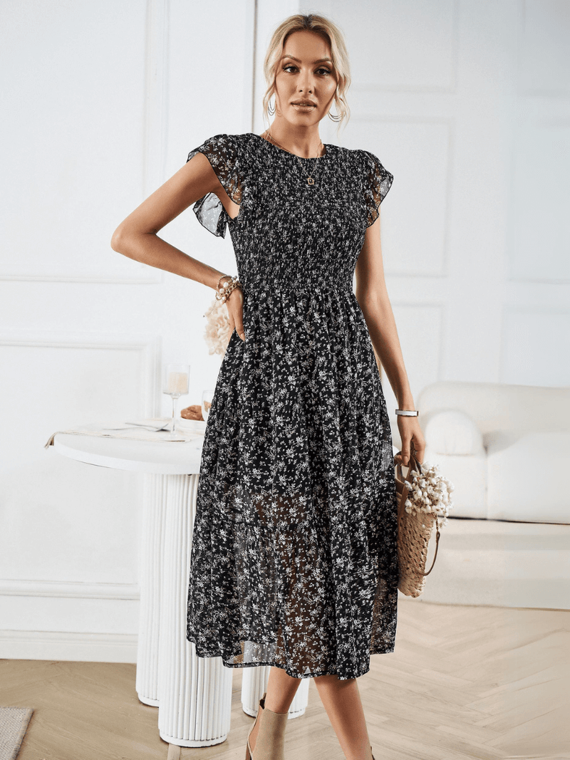 Always Falling Tiered Midi Dress - Black