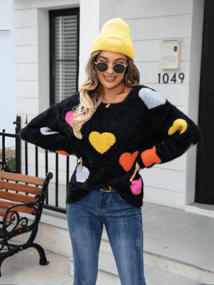 Hearty Valentine Knit Sweater - Black