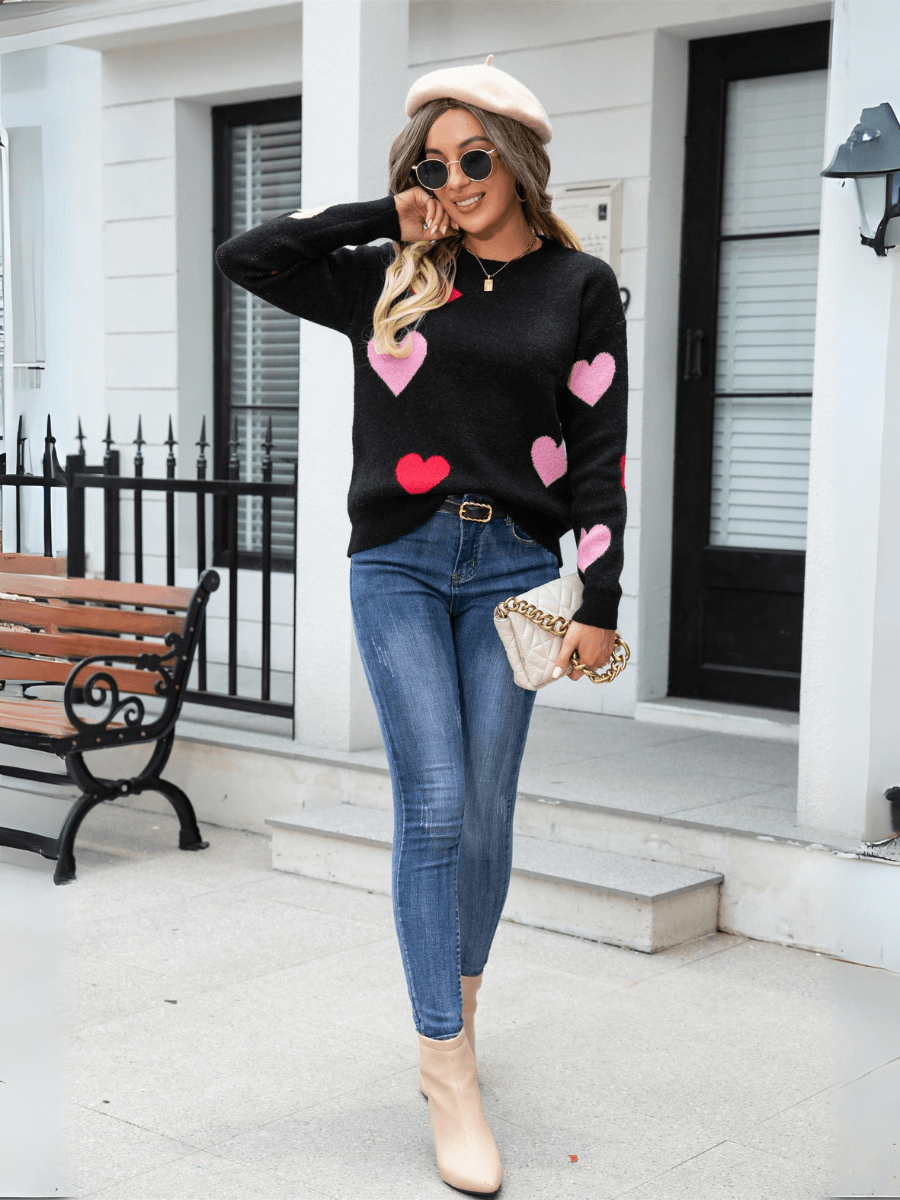 Poker Heart Knit Sweater - Black