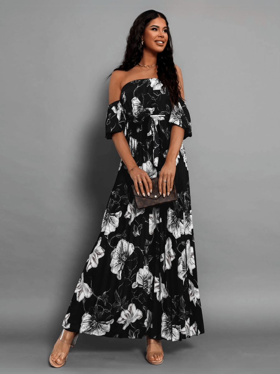 Rosalie Off the Shoulder Plisse Maxi Dress - Black