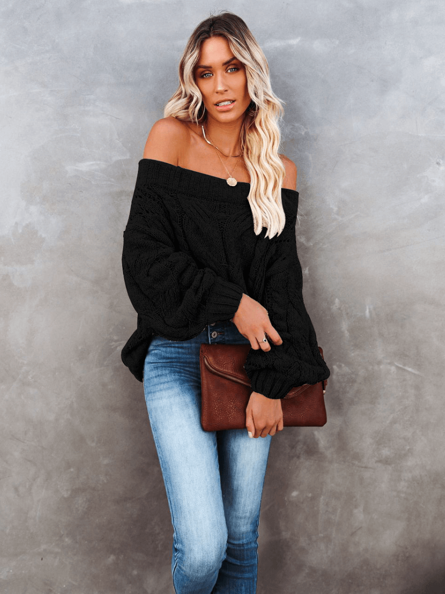 Dreamworld Off the Shoulder Pullover Sweater - Black