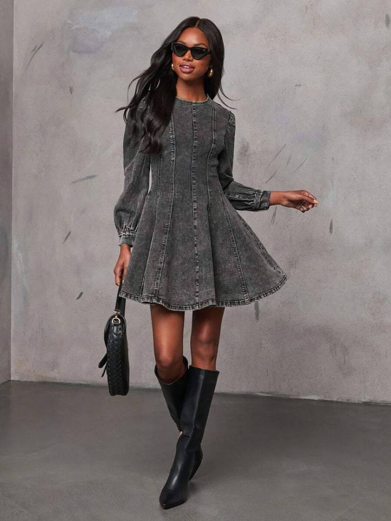 Follow Me Denim Fit and Flare Mini Dress - Black