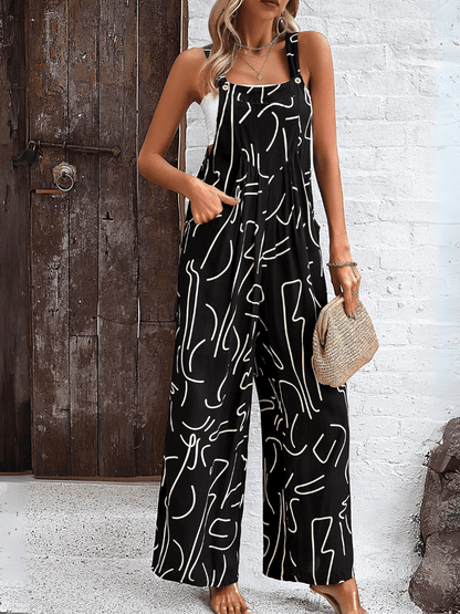 Funky Female Printed Wide Leg Jumpsuit - Black