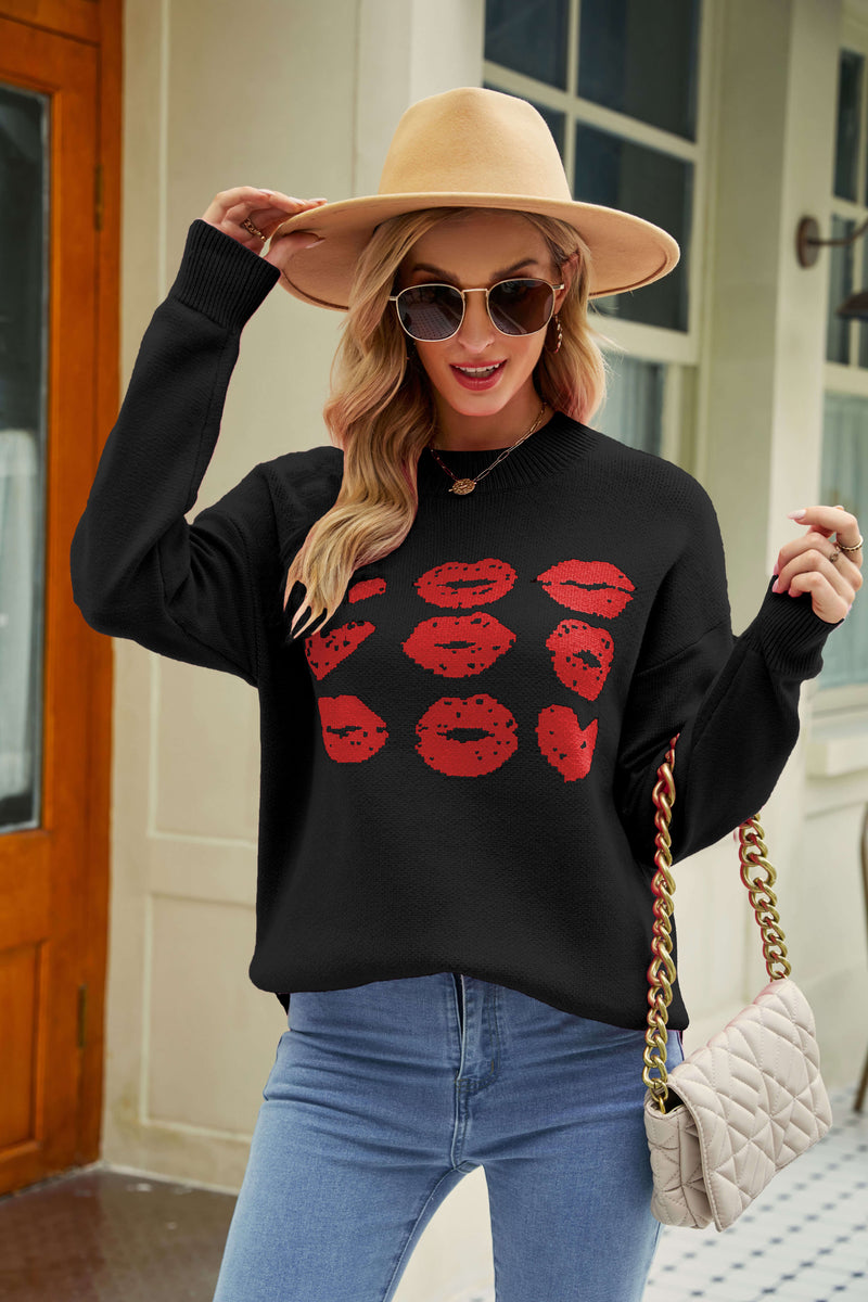 Love to Lips Pullover Knit Sweater