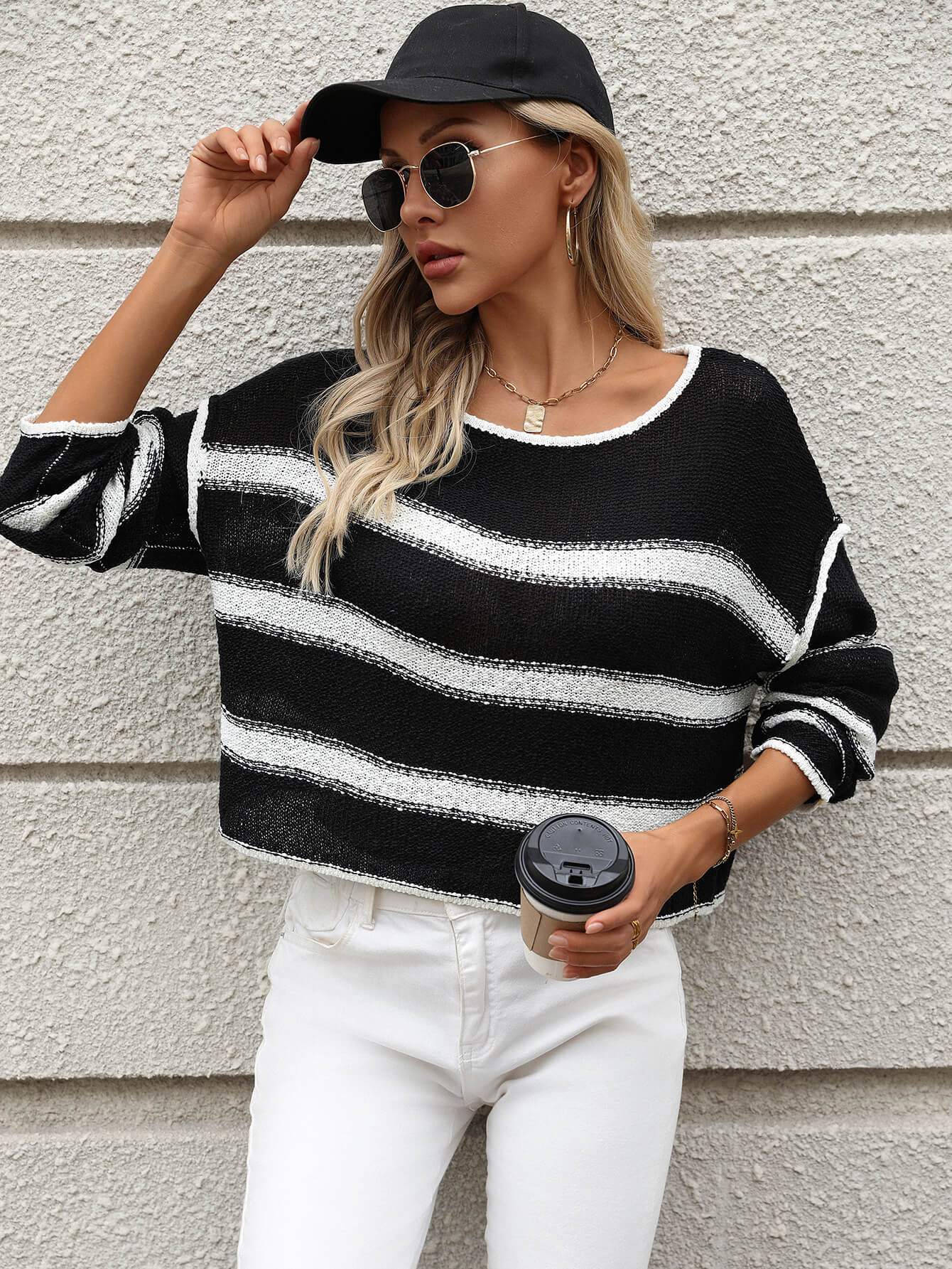 Keep Me in Striped Knit Sweater - Black