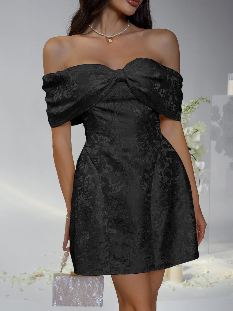 Whispering Bow Off the Shoulder Mini Dress