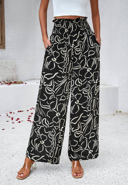 Stay With Me Printed Wide Leg Pants - Black