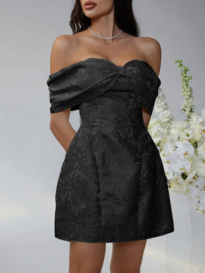 Whispering Bow Off the Shoulder Mini Dress