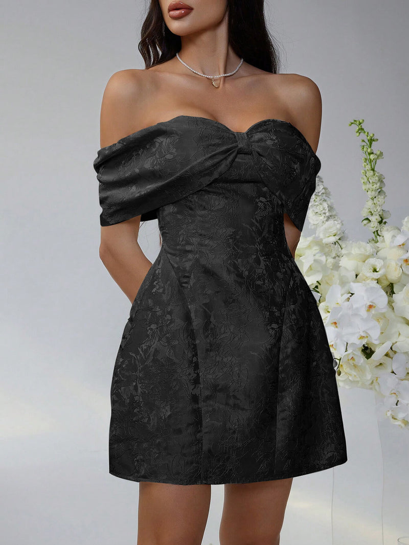 Whispering Bow Off the Shoulder Mini Dress