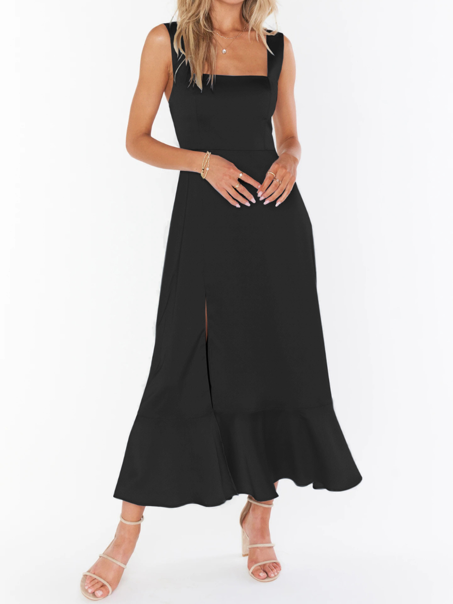 Avianca Shoulder Tie Bridal Midi Dress - Black