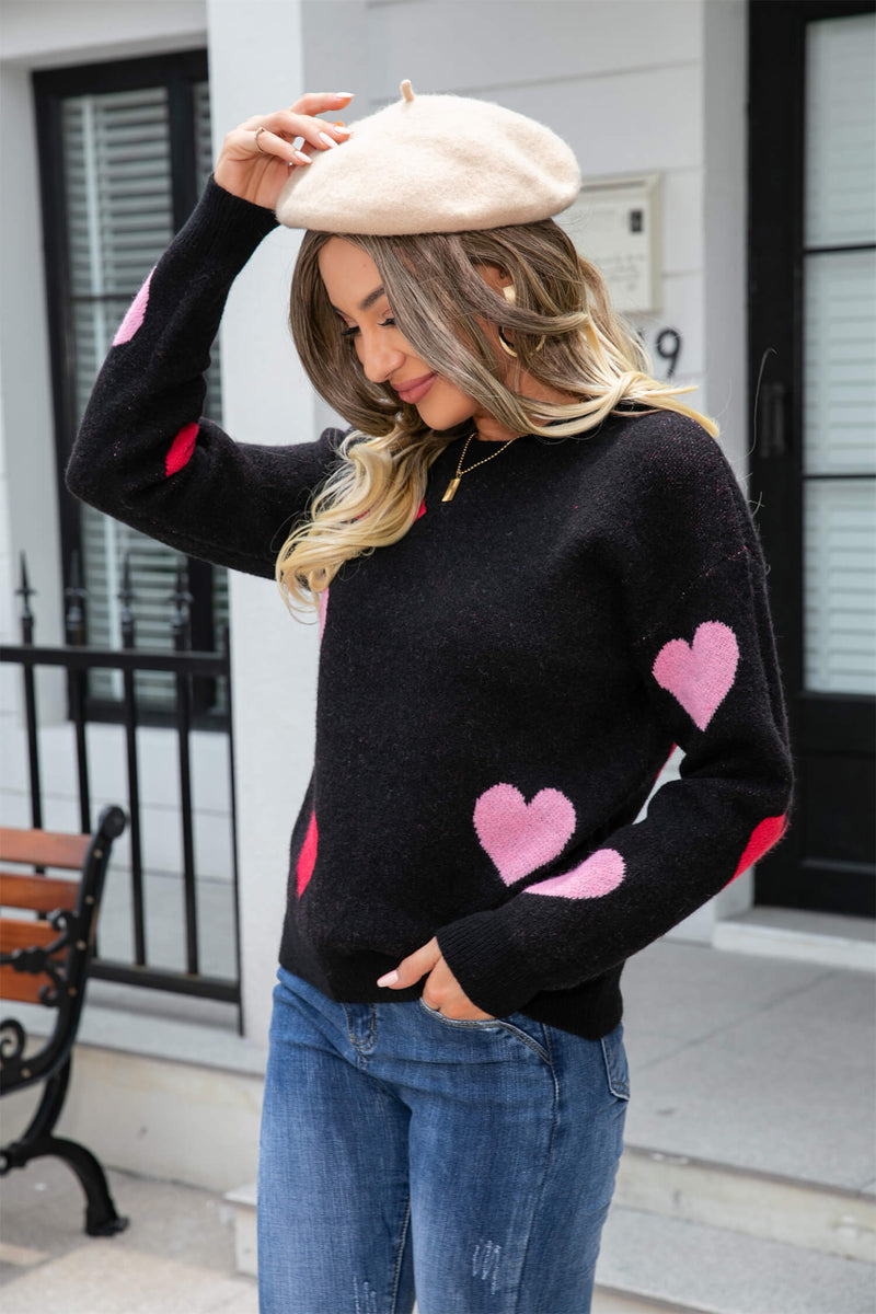 Poker Heart Knit Sweater - Black