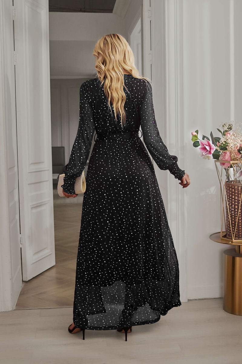 Leandra Front Split Shimmer Maxi Dress - Black