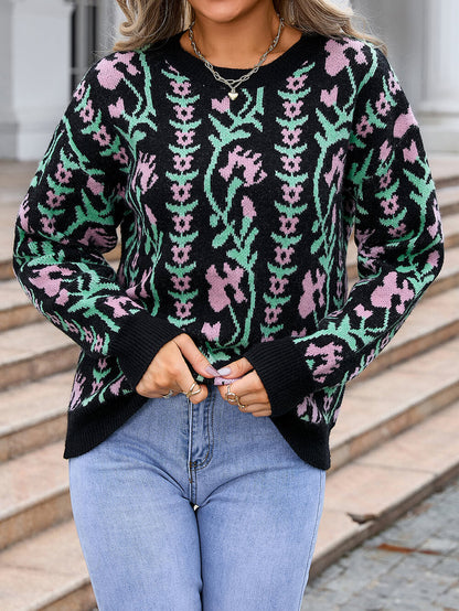 Adalia Pattern Knit Sweater - Black