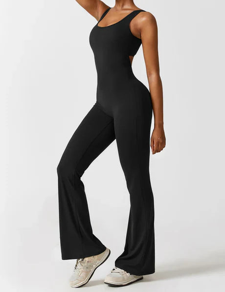 V-back Flared Jumpsuit Black